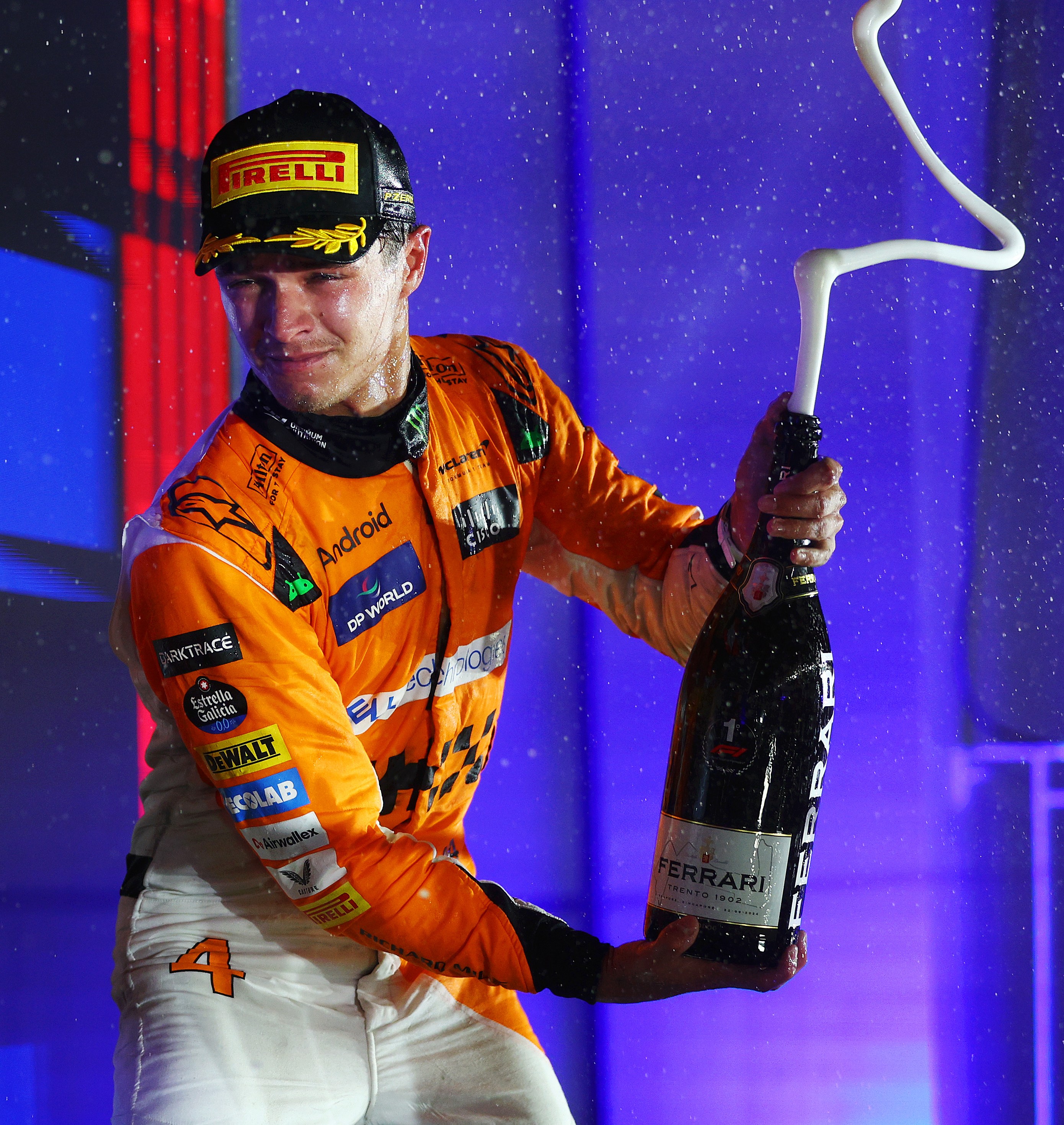 Lando Norris celebrates winning the Singapore Grand Prix